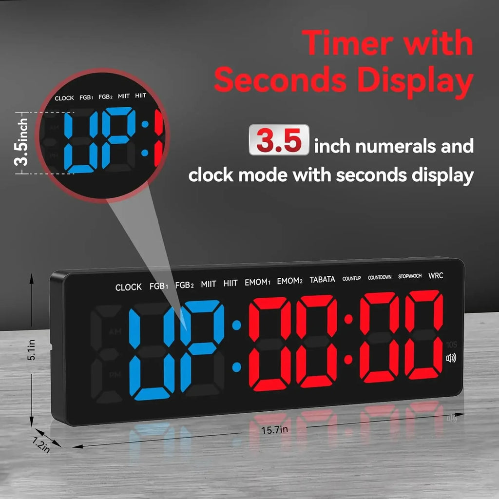 Gym Timer 3.5" Large LED Display Wall Clock Gym Interval Workout  Count Down & Up  Stopwatch Digital Timer for Fitness Home