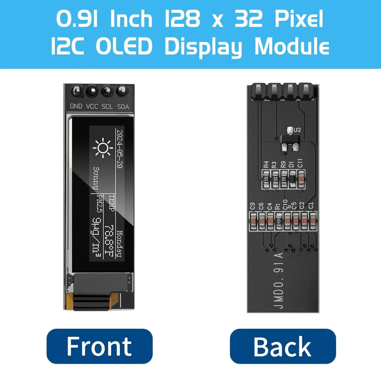 0.91 Inch OLED Display Module White/Blue OLED 128X32 LCD LED Display SSD1306 12832 0.91 IIC I2C Communicate for Arduino