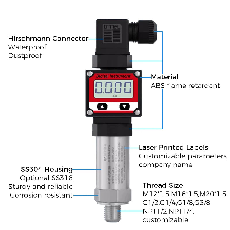 LCD Display Pressure Transmitter 4-20mA 0-5V 10V RS485 Output Water Gas Oil Pressur Sensor Negative Vacuum Pressure Transducer