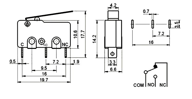 40PCS/Box Mini Micro Limit Switch - NO NC SPDT 2P/3P Terminals 5A 125V/250V Roller Arc Lever Snap Action Switch