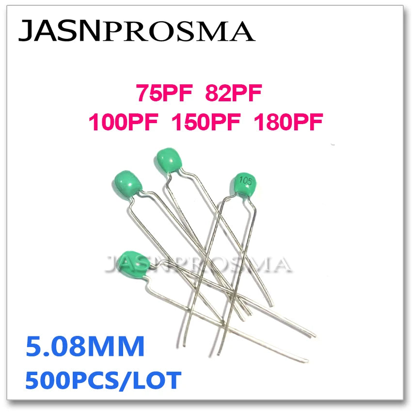 JASNPROSMA green Monolithic ceramic capacitor 500PCS 63V 75PF 82PF 100PF 150PF 180PF 750 820 101 151 181 NPO J 5% X7R K 10%