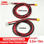 XT60 to O-Ring Terminal Cable: XT60 Male or Female Connector to M8, with 12 AWG Silicone-Insulated Wire (0.5 m to 10 m)