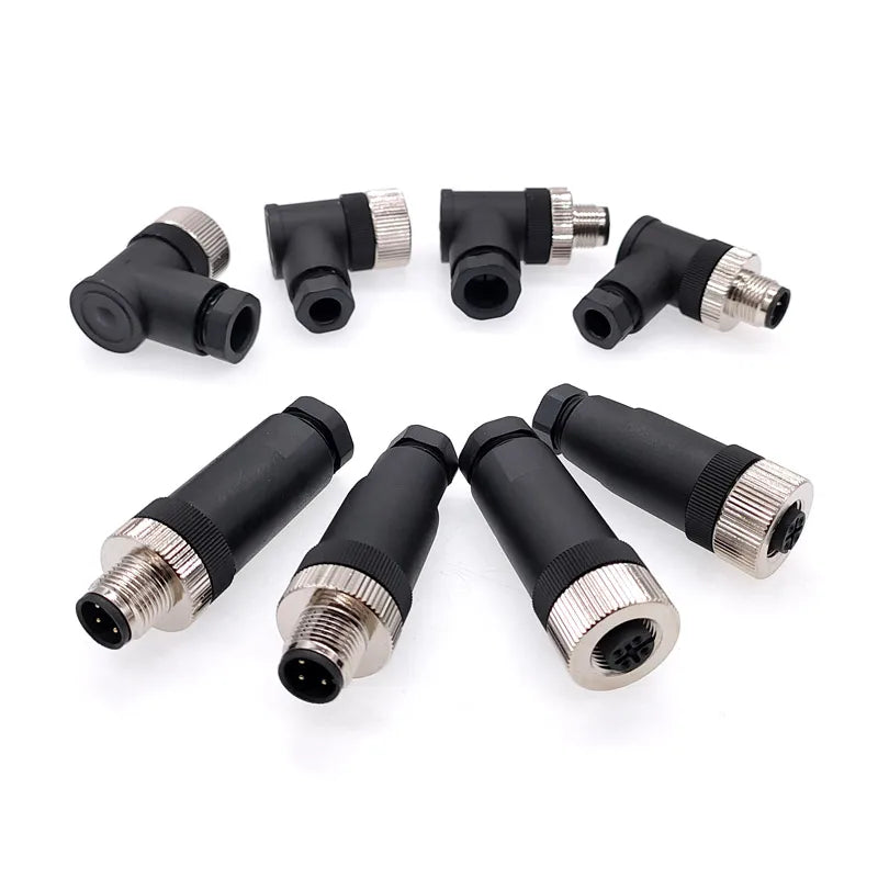 1Pc M12 Sensor Connector Waterproof Straight Angle Male Female Screw Threaded Plug Coupling 3 4 5 8 Pin