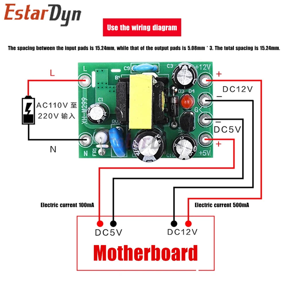 AC-DC Power Supply Module 110V-220V to 5V 12V Dual Output Isolated Converter 100mA 500mA for DIY Projects