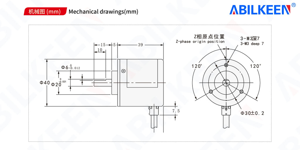 ABILKEEN E6B2 Series 40MM Incremental Rotary Encoder with 6MM Solid Shaft 100~5000 PPR Pluse Magnetoelectric Rotary Encoder