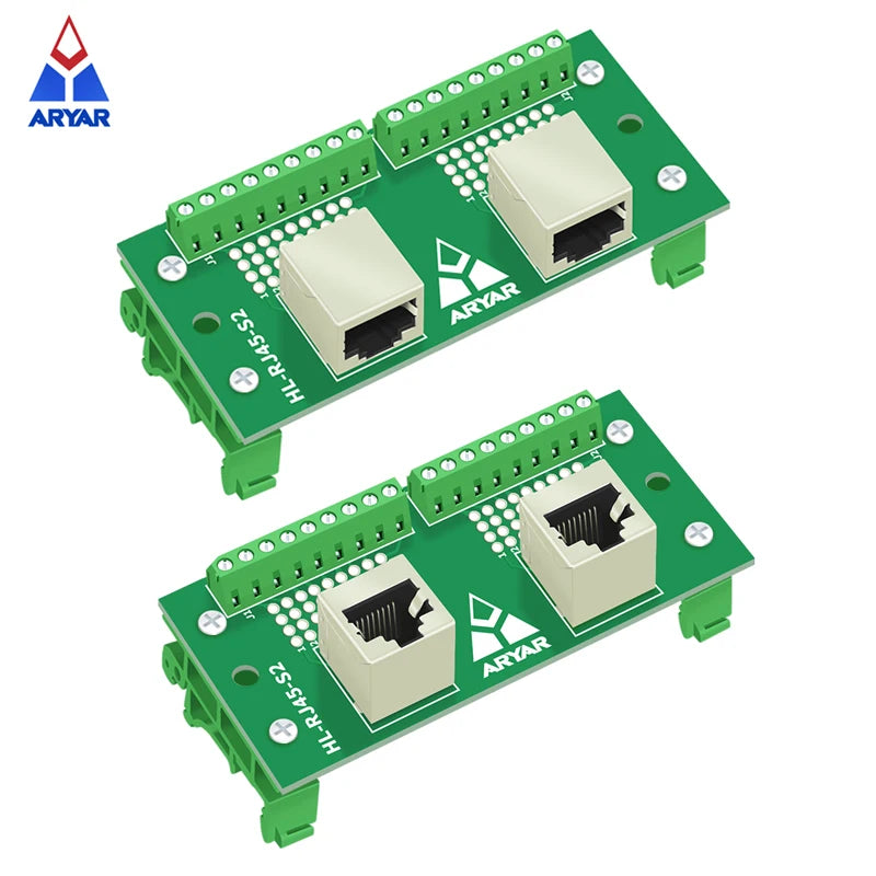 RJ45 Breakout Board 2 RJ45 Jacks and 2 *8pins Terminal Blocks DIN Rail And Panel Mounting Foot