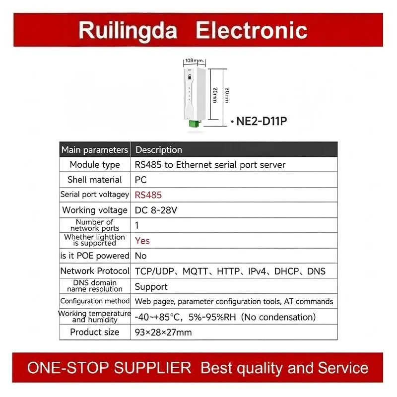NE2D11 NE2-D11 NE2-D11A NE2-D11E NE2-D11P RS485 to Ethernet Serial Server DC8-28V Modbus TCP to RTU MQTT Two-Way Socket Link