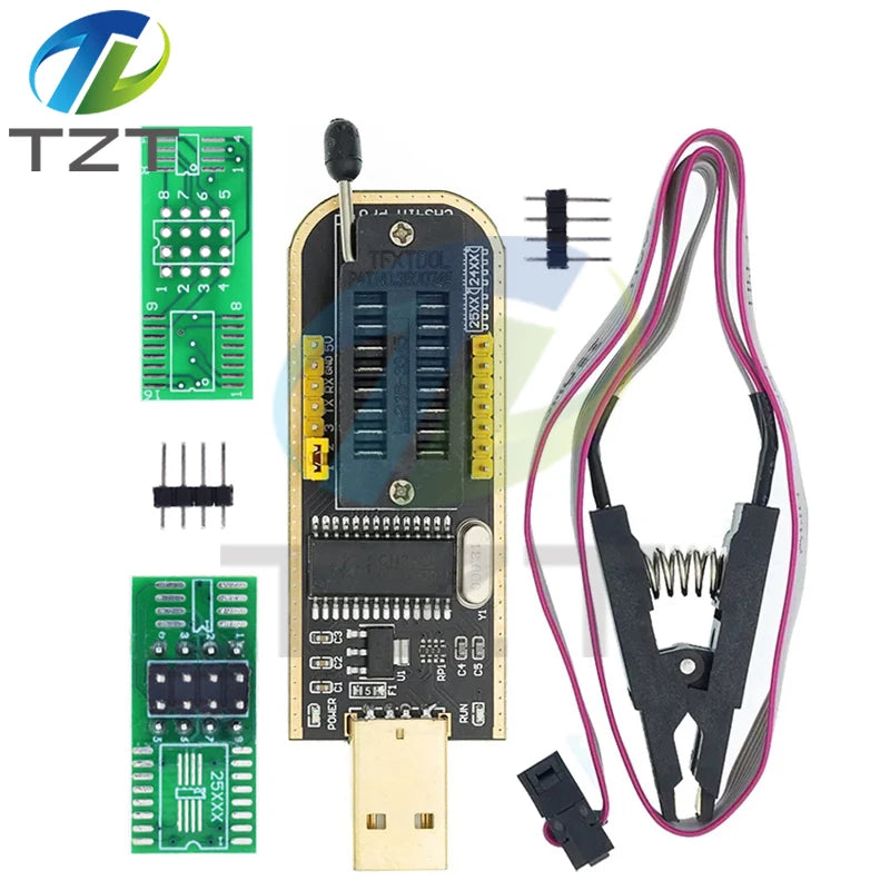 CH341A CH341B 24 25 Series EEPROM Flash BIOS USB Programmer Module + SOIC8 SOP8 Test Clip + 1.8V adapter + SOIC8 adapter DIY KIT