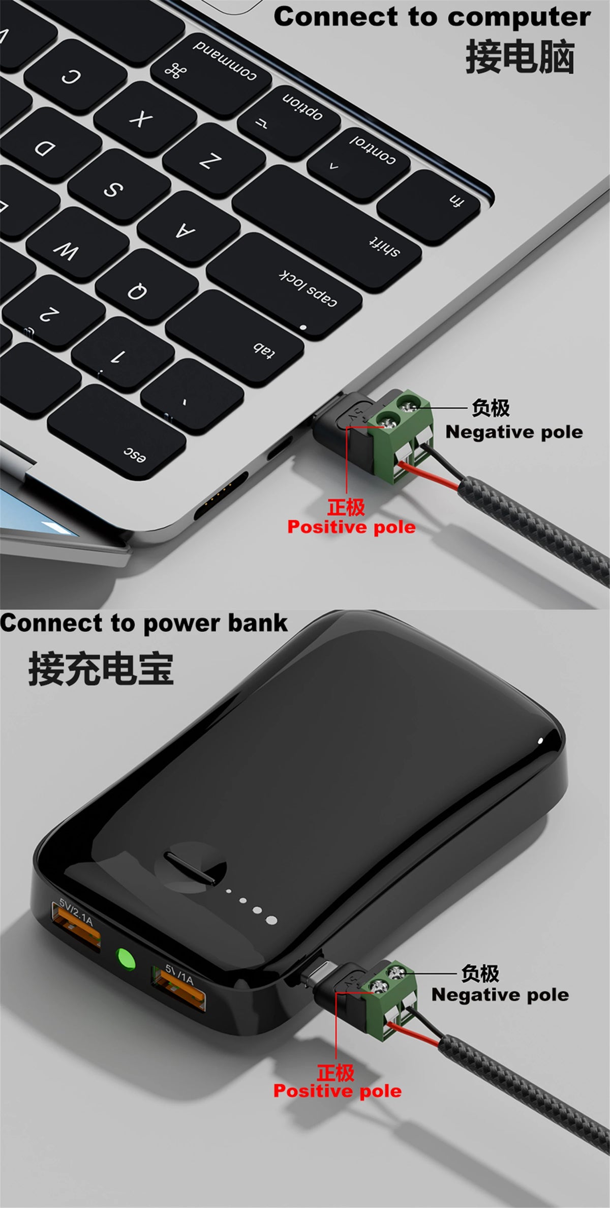 Type C Male Female Micro USB5V/9V/12V To 2Pin No Solder Green Terminal Adapter Quick Connection Head for Charging Phones Tablets