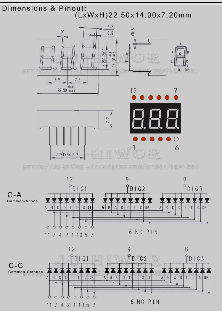10pcs 0.36 Inch 11Pins C-C 3361AS C-A 3361BS 3 Digits Bits 7 Segment Red LED Digital Display Digitron Common Anode Cathode