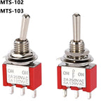 5Pcs Miniature Toggle Switch Single Pole Double Throw ON-OFF-ON /ON-ON 120VAC 6A 1/4 Inch Mounting MTS-102 103