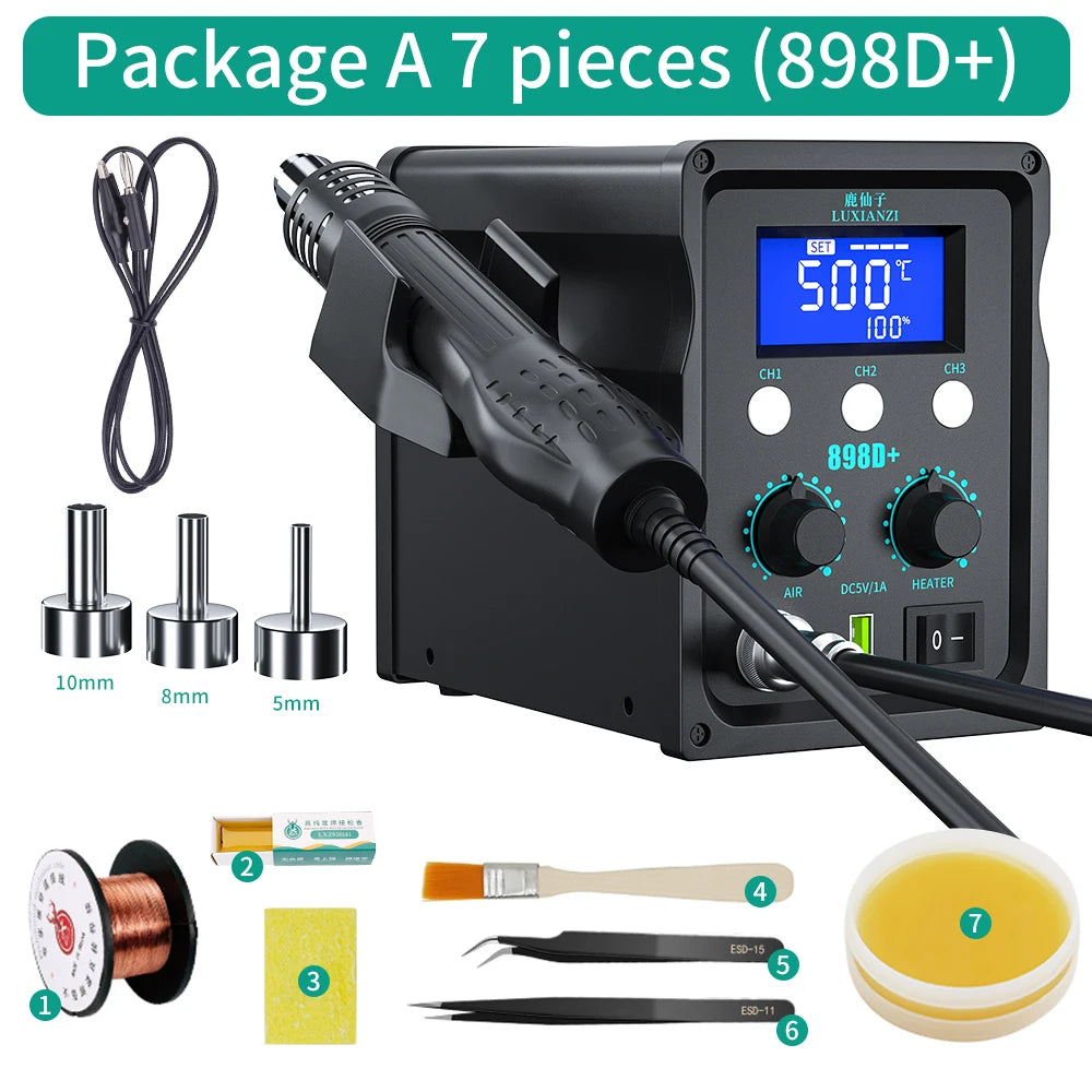LUXIANZI 8589D+ 2 IN 1 Hot Air Gun Soldering Station With LED Digital Display For BGA PCB IC Repair Tool SMD Rework Station