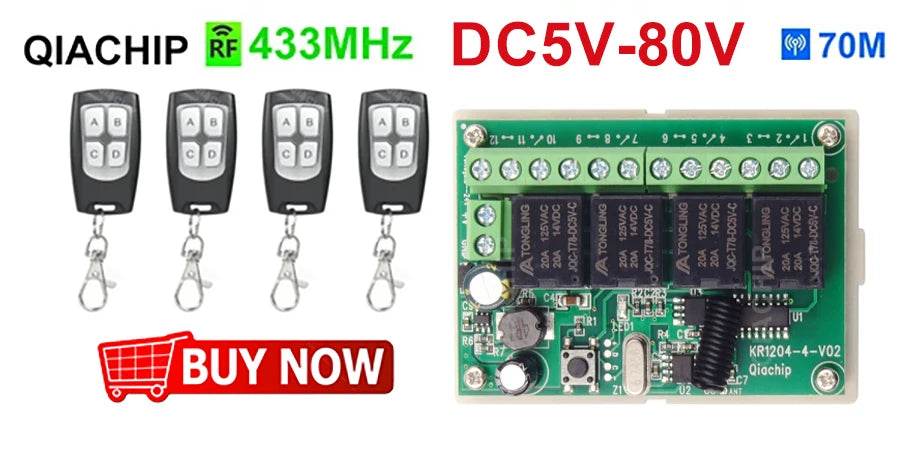 433.92Mhz DC 6V 12V 24V 48V 60V Universal Wireless Remote Control Switch 2 CH RF Relay Receiver Module DC5-30V For Smart Home