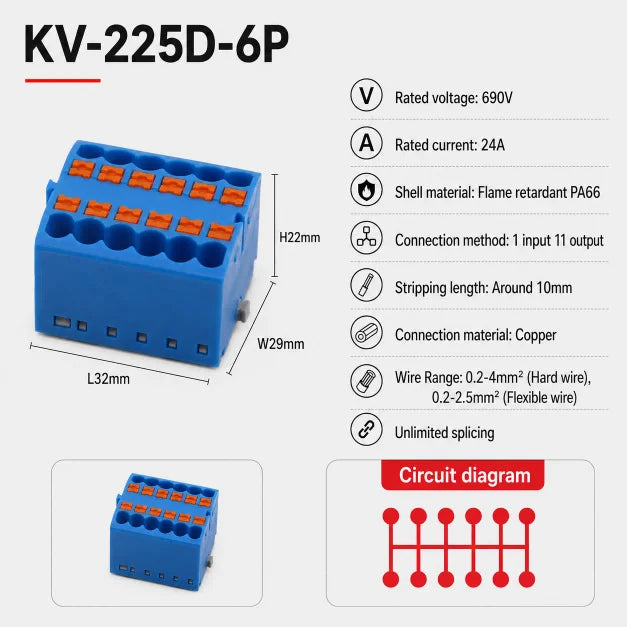 1Pc Wire Electrical Cable Connectors Plug-in Terminal Block PTFIX 2.5mm² Splitter Spliceable DIN-Rail Mounting Junction Box Too