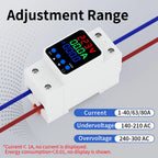 GTRIC Voltage Protection Relay Din Rail Over Under Voltage Protector 230VAC 40A 63A Adjustable Voltage Current Protection Device