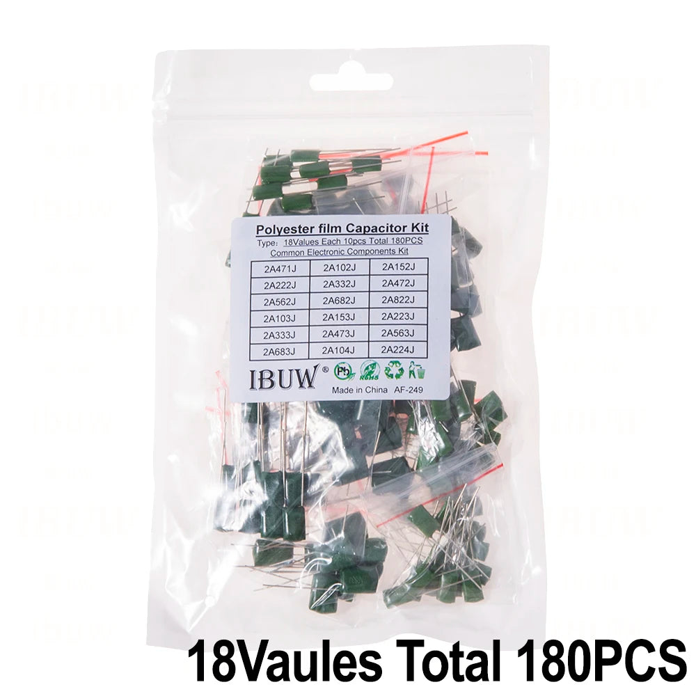 150/180/660PCS Polyester Film Capacitor Kit 100V 1nF 1.5nF 2.2nF 100nF 2A102J 2A471J 2A222J 2A392J 2A332J 2A472J 2A103J 2A473J