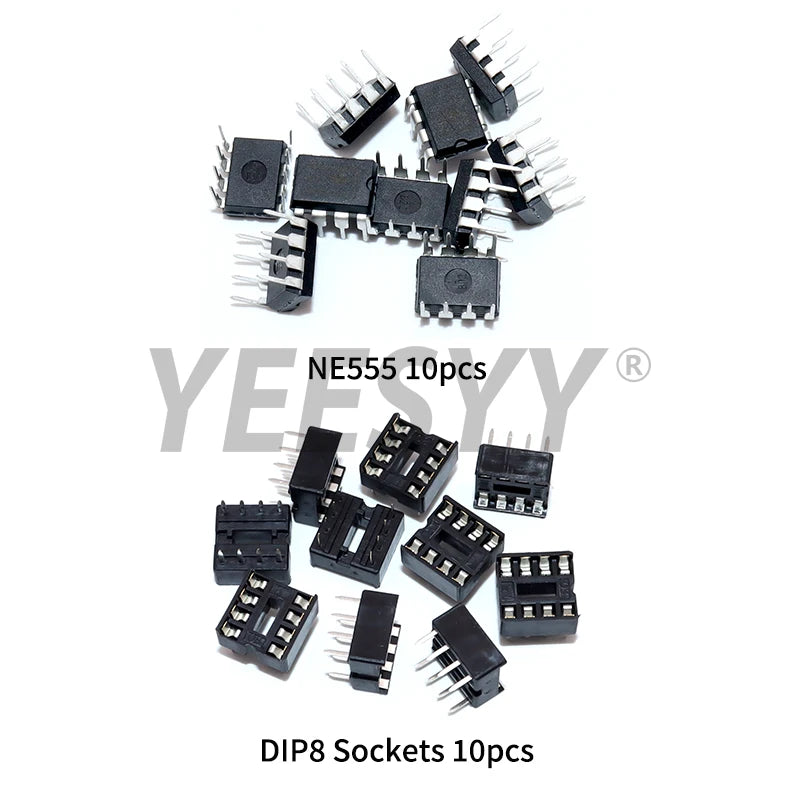 20Pcs (10 Each) NE555 IC 555  NE555P Timer Programming Oscillator Chip & 8 Pin DIP Sockets