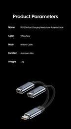 100W PD Fast Charger Cable 2 in 1 USB C Splitter Type USB C Headphones Jack Audio Adapter For Samsung iPhone 16 15 Huawei Xiaomi