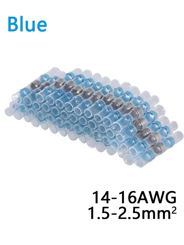 500/1000PCS Waterproof Solder Seal Sleeve Splice Terminal Tinned Copper Heat Shrink Electrical Wire Butt Connector AWG16-14 Blue