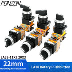 22mm LA38-11X2 20X3 Selector Switch 1NO1NC/2NO/2NC 2/3 gear Rotary Switches Knob Switch Self-lock/Self-reset Momentary Latching