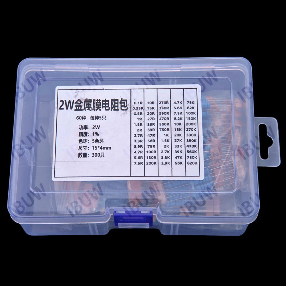60Values 0.1R 100R 200R 1/2W 1W 2W 3W 1% Metal film resistors kit dip  300R 1K 2K 3K Resistor