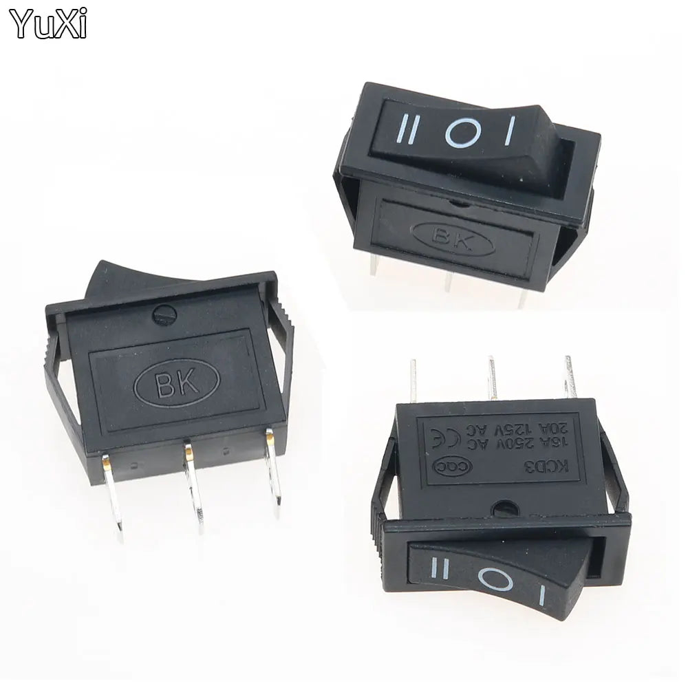 5PCS KCD3 Rocker Switch 16A /20A 125V/250V ON-OFF-ON 3 Position 3 Pin Electrical Equipment Power Switch Black