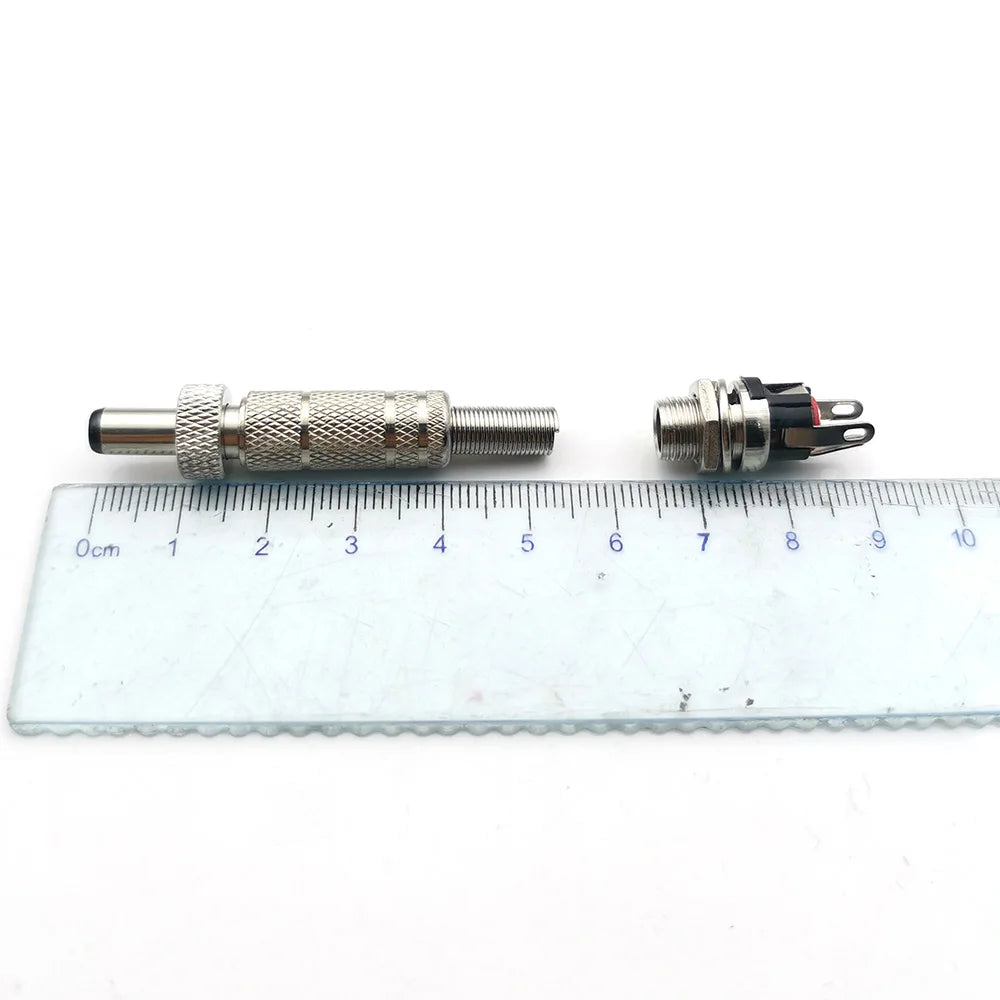 5pcs 5.5x2.5mm 5.5x2.1mm DC 12V Power Jack Male Plug Female Socket Metal Connector Adapter With Thread Lock 5.5*2.1 5.5*2.5