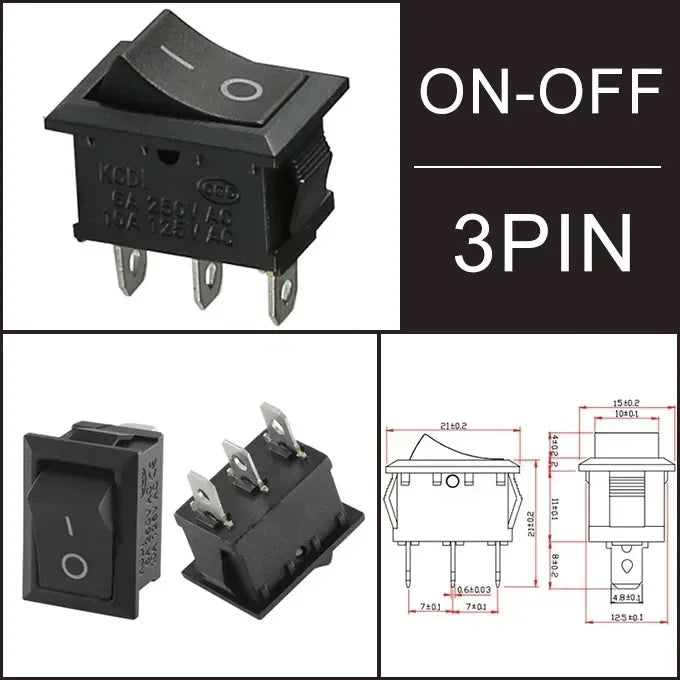 10/30/100 Pcs KCD1 Snap - in Boat Rocker Switch - SPST ON - OFF, 2/3/4 Pin, 250V 6A (AC) / 125V 10A, 2P Toggle Power Snap Switch