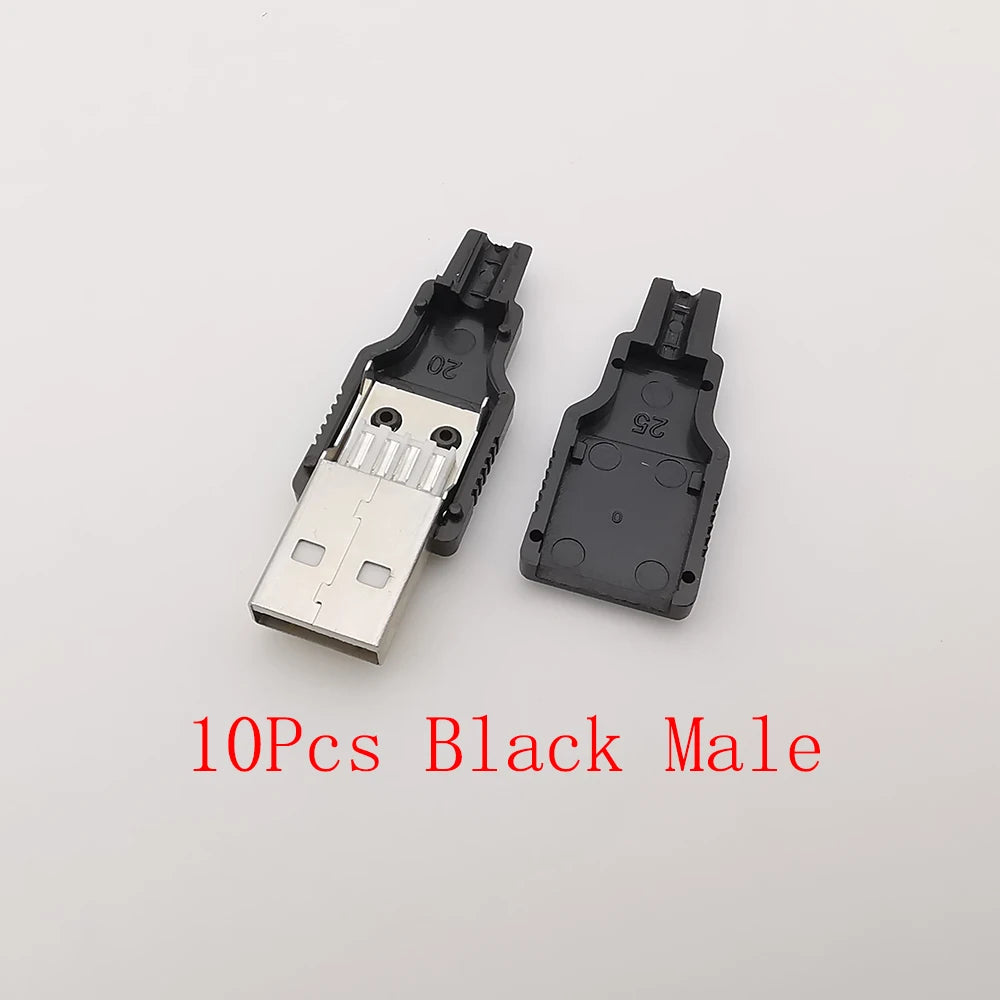 10Pcs USB 2.0 Type A 4 Pin Male Female Assembly Adapter Connector Soldering Type 5V USB-A Plug Socket Charging Data DIY Repair