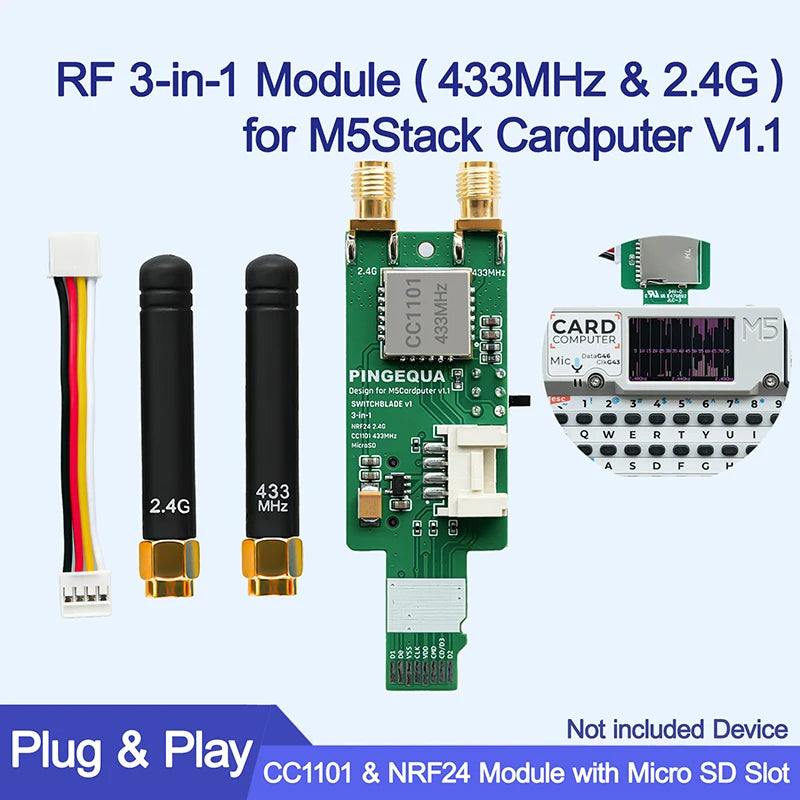 M5Stack Cardputer V1.1 RF 3-in-1 Board NRF24L01+ PA/LNA & CC1101 Sub-GHz Module with MicroSD Slot, Plug & Play IoT Dev PINGEQUA