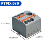 PTFIX 6/6 2.5mm Feed‑Through Terminal Block, 1‑In 6‑Out DIN Rail Mount Wire Distributor for Solid and Stranded Wires Connector