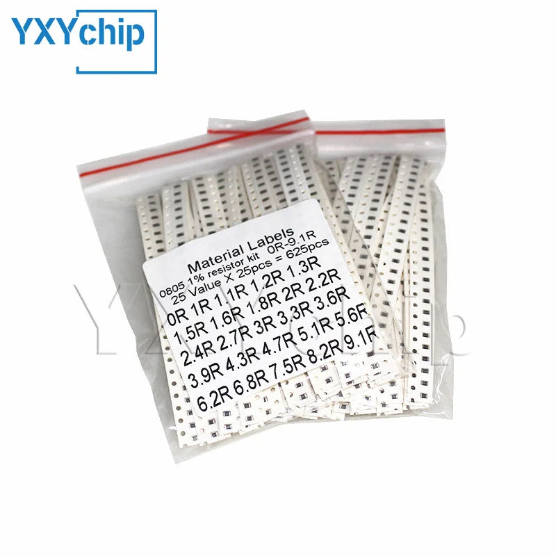Resistor kit 0201 0402 0603 0805 1206 1210 1812 2512 SMD Resistor package 24/25values*25PCS=600/625PCS 1% Sample Kit Resisor0.1%