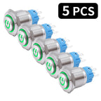 5 PCS 16mm 19mm 22mm Metal Push Button Switch 12v Ring Power Buttons Waterproof LED Light Self-lock Self-reset 220V High Head