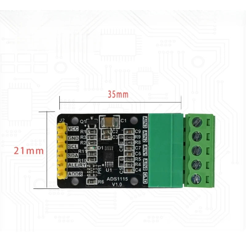 ADS1115 16-Bit 4-Channel I2C ADC Module, High Precision for Sensor Voltage Measurement