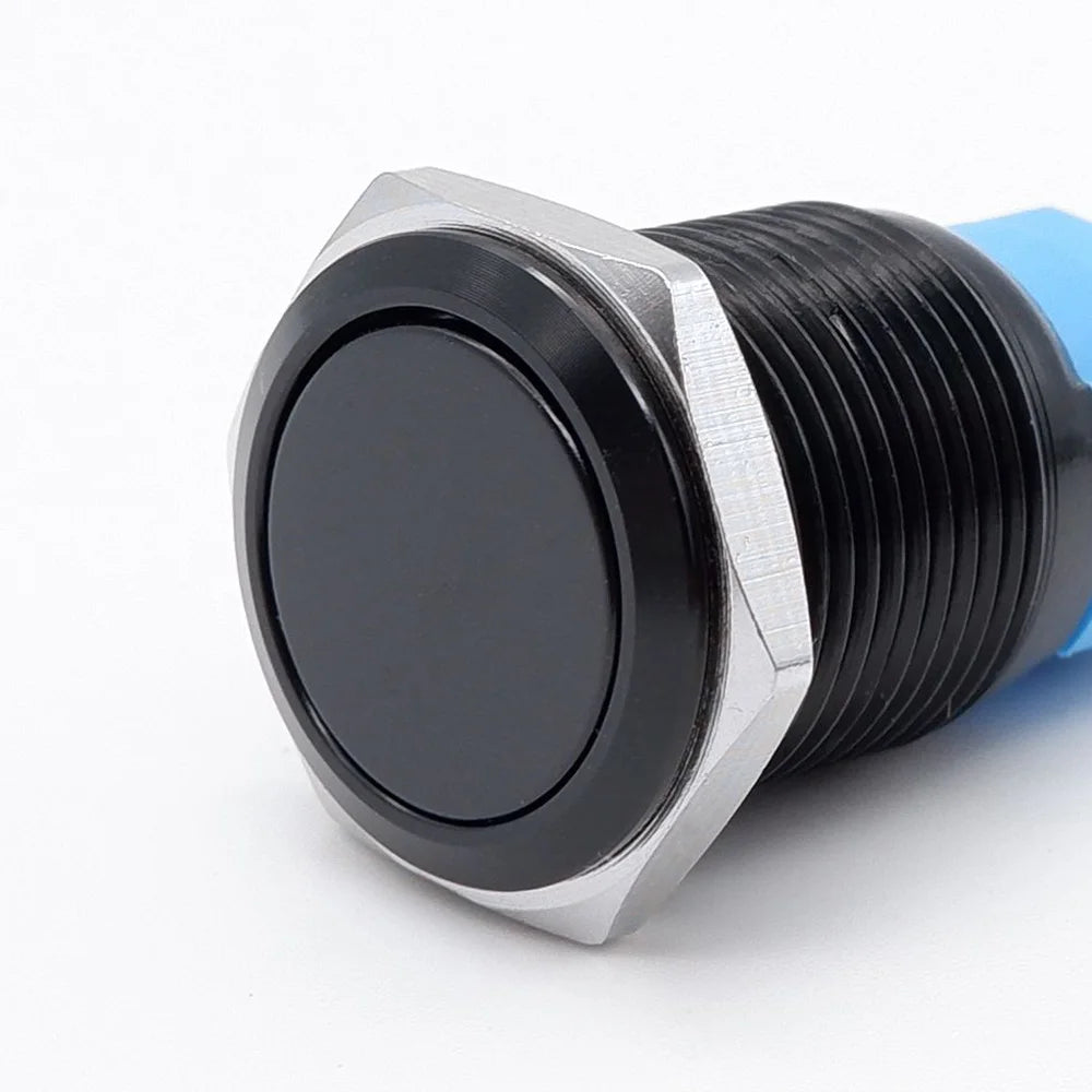 12 16 19 22mm Metal Push Button Switch Press Button Flat High Head 1NO 1NC Momentary Self Reset Locking Latching Black Switch