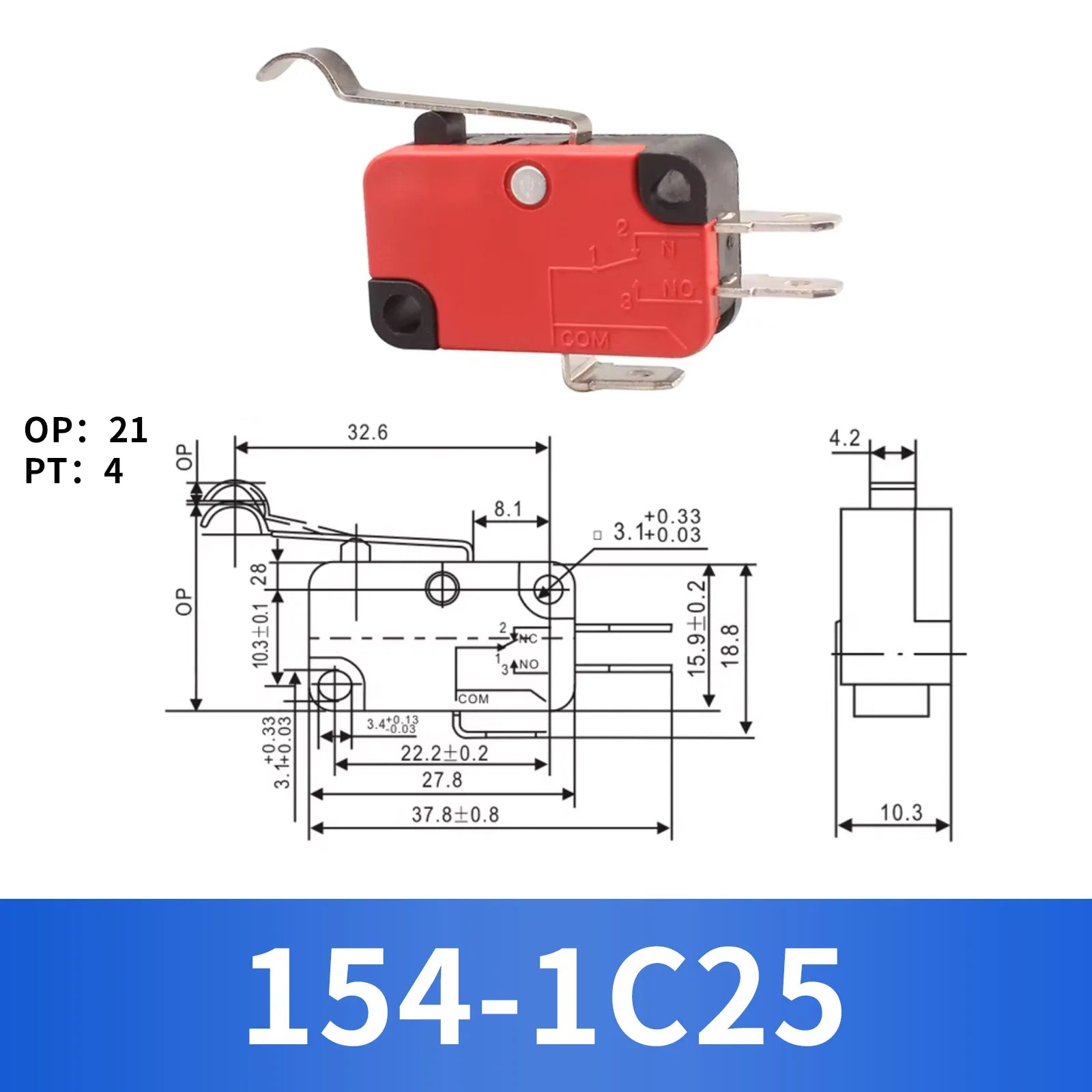 10Pcs Hinge Roller Lever Arm SPDT 1NO 1NC Snap Action Micro Switch,250W ~1500W optional.Lead Limit Switch