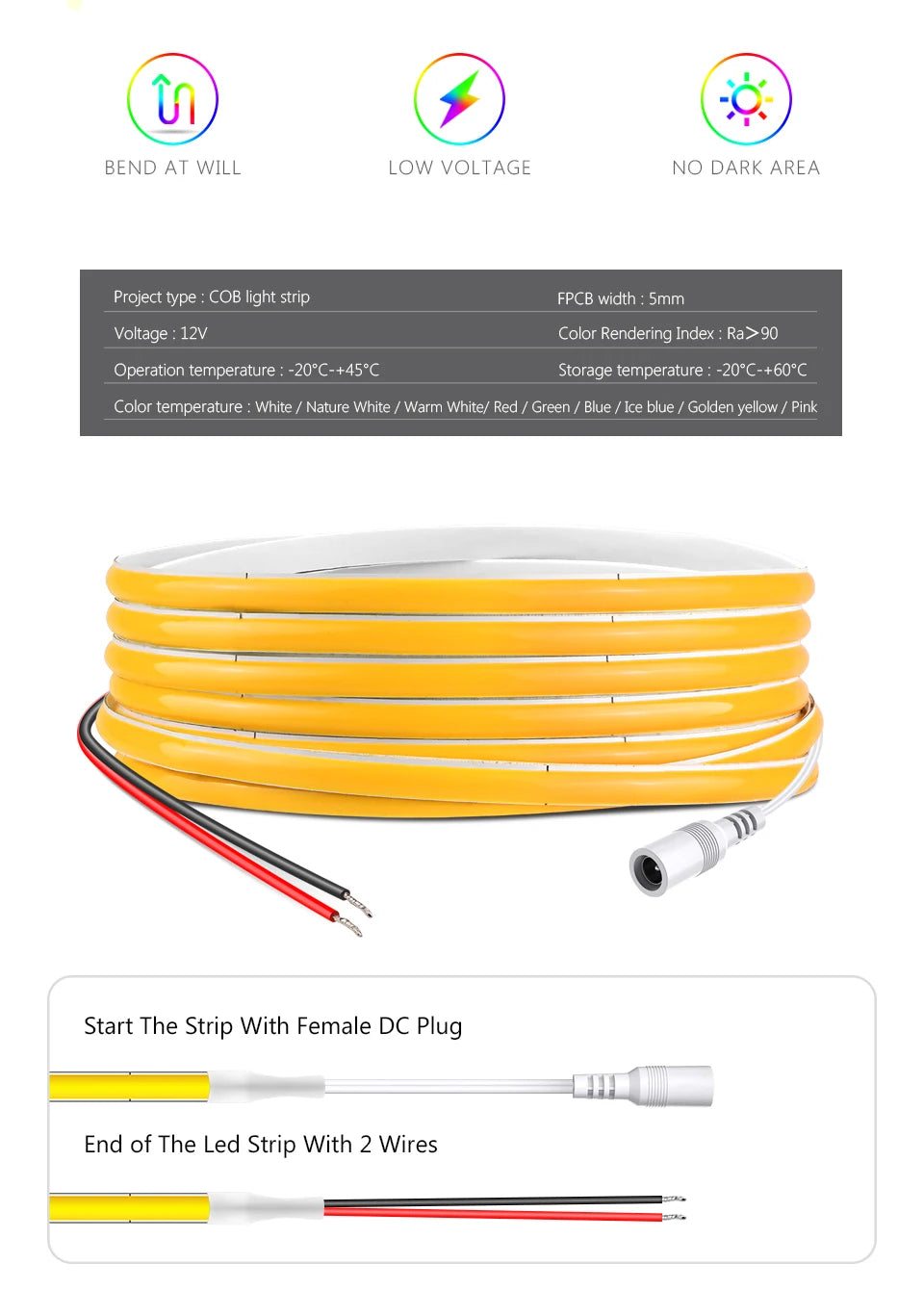 Super Thin 5mm COB LED Strip 1m 2m 3m 4m 5m High Density Flexible Neon LED Tape Ribbon For Home Room Decor TV Backlight Lighting
