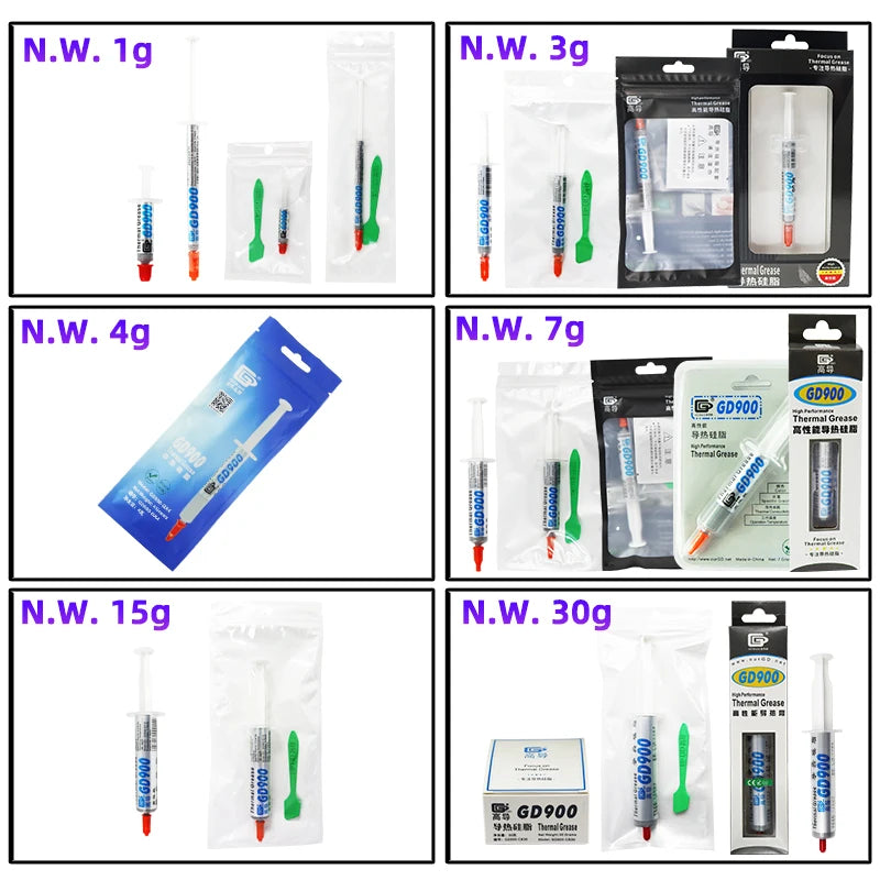 Net Weight 1/3/7/15/30 Grams Gray GD900 Thermal Conductive Grease Paste Plaster Heat Sink Commpound for CPU LED SSY BAS BR BX CB