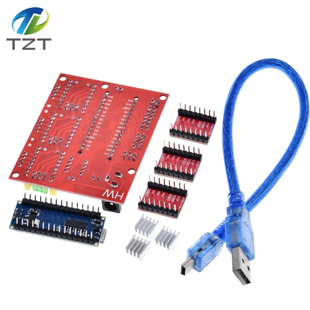 TZT 3DV4 CNC Shield V4 + Nano 3.0 + 3pcs A4988 Reprap Stepper Drivers Set For Arduino
