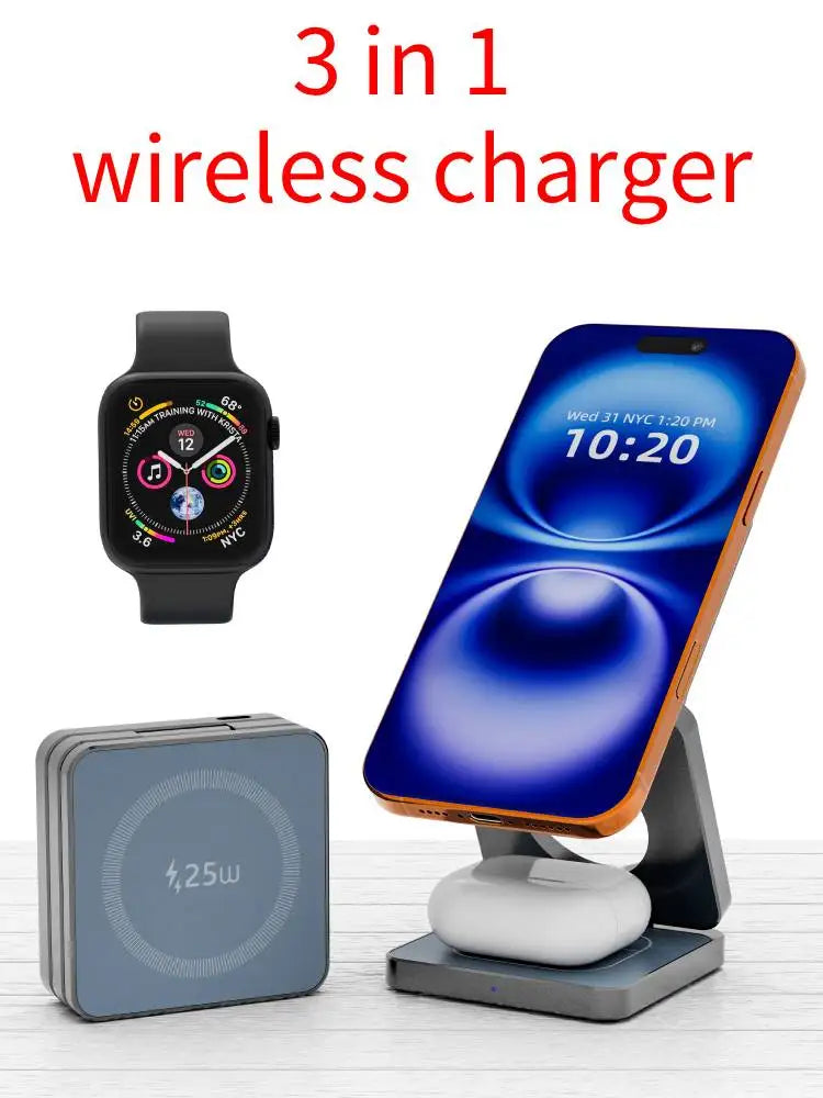 3 in 1 Qi2.2 25W Folding Wireless Charger For iPhone HUAWEI Samsung Portable Magnetic Wireless Phone Charging Station