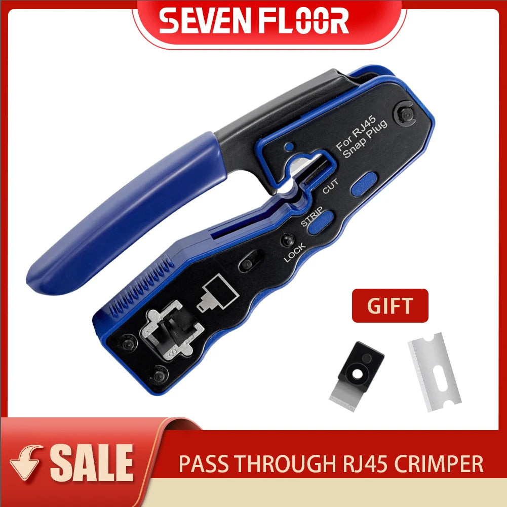 RJ45 Crimp Tool Pass Through Crimper Stripper Cutter for Cat6a Cat6 Cat5 8P8C Modular Connector Ethernet All-in-one Wire Tool