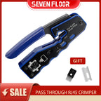RJ45 Crimp Tool Pass Through Crimper Stripper Cutter for Cat6a Cat6 Cat5 8P8C Modular Connector Ethernet All-in-one Wire Tool