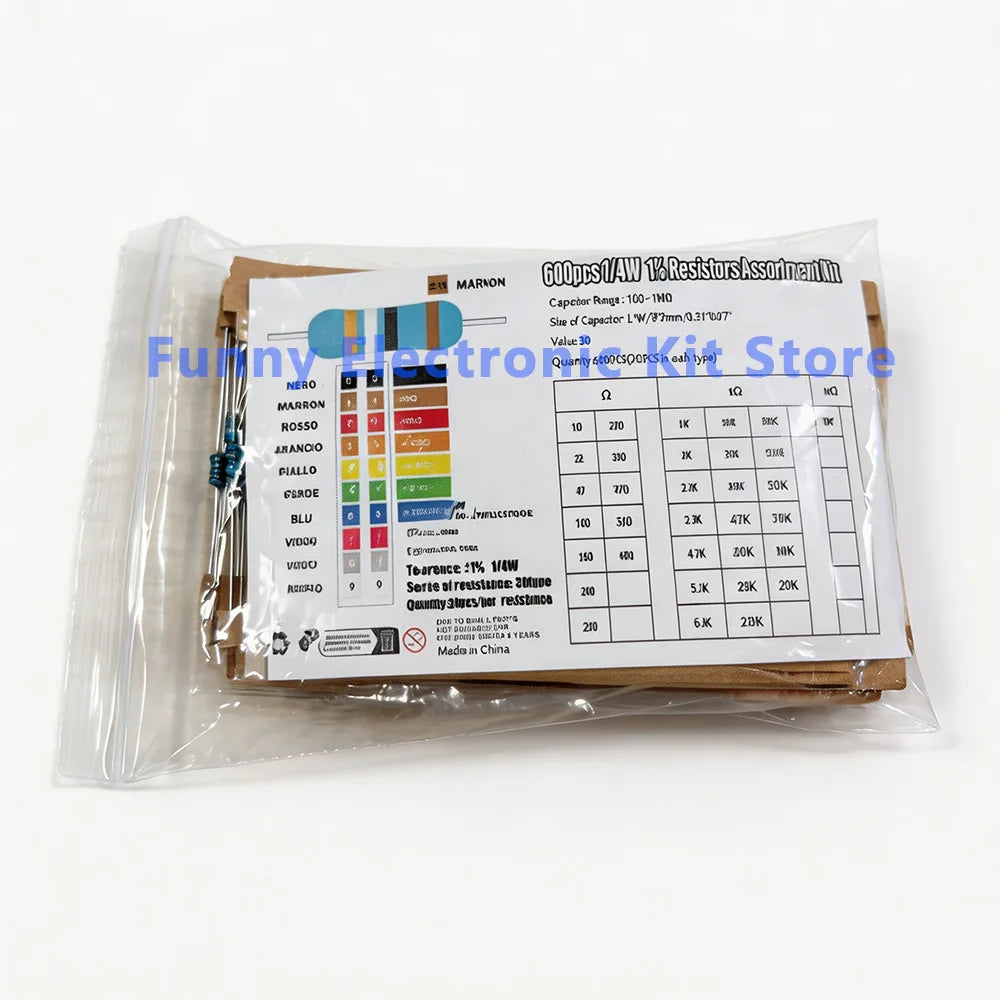 2600pcs Assorted Metal Film Resistors 130 Values 1/4W 0.25W 1% Fixed Resistor Kit for Electronics DIY Projects