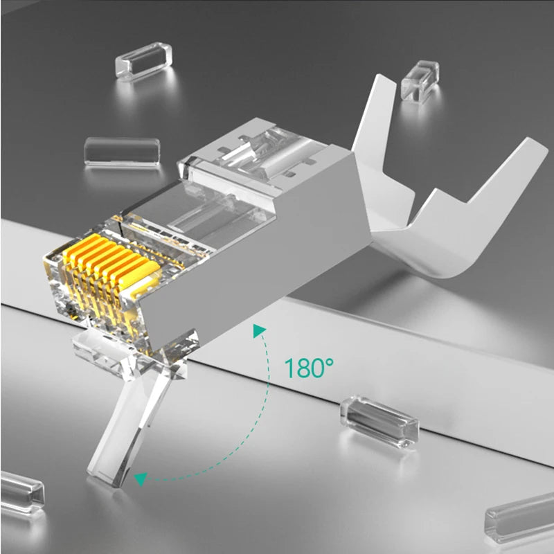 CAT7 Shielded 10Gbps STP RJ45 Modular Plug Connector with Load Bar, 50μ Gold-plated Support 23-26AWG