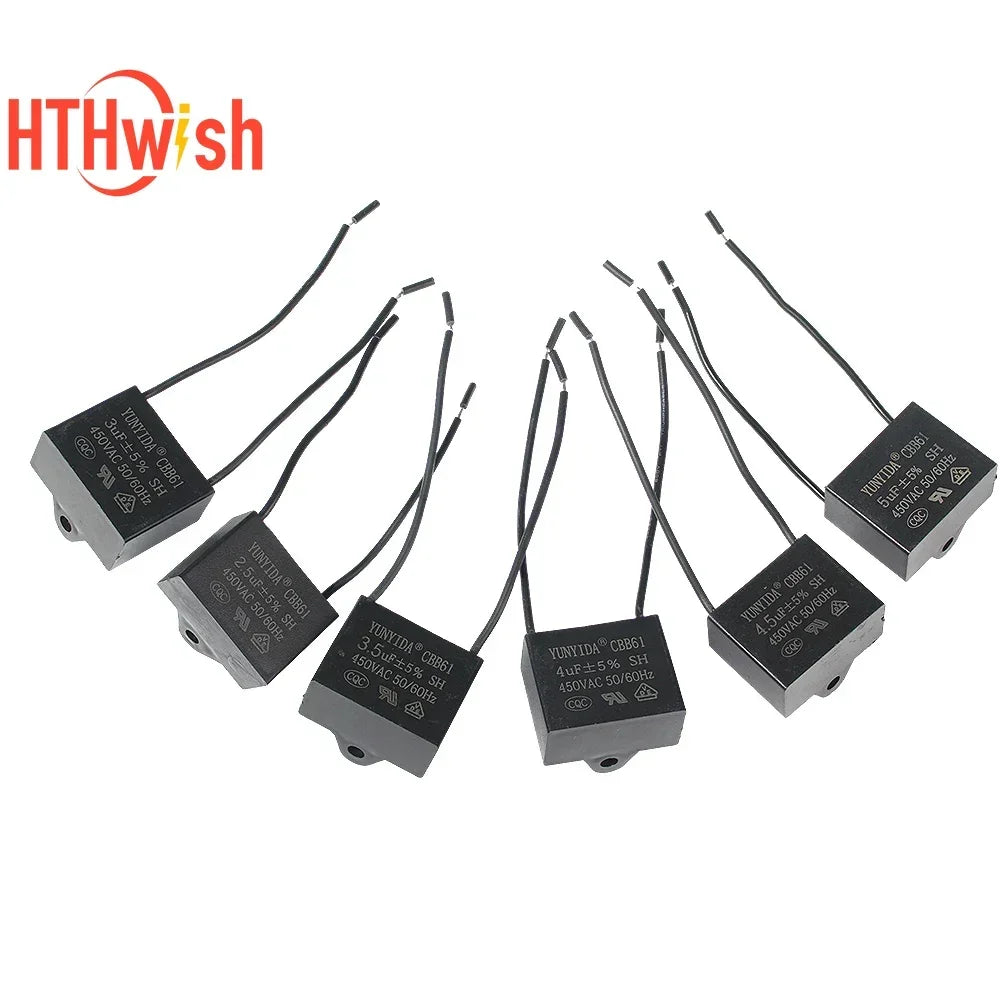 1/2PCS CBB61 450V High-Quality Fan Capacitor 5% 1UF 1.2UF 1.5UF 2UF 2.5UF 3UF 4UF 5UF 6UF 10UF for Ceiling Fans