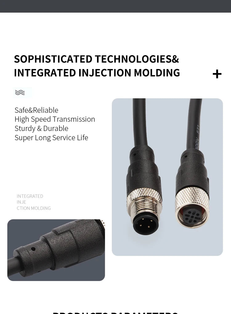 M12 Cable Connector Male and Female Circular Shield 2 3 4 5 6 7 8 9 12 17 Pin PVC PUR Straight Angle Mold OEM Waterproof
