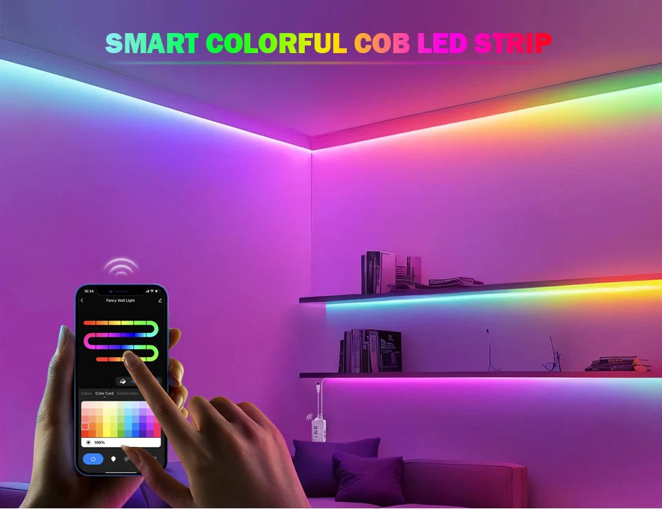 Tuya Smart WIFI RGBIC COB LED Strip Light Tape Addressable WS2811 IC Flexible RGB Neon LED Light 12V APPControl for Alexa Google