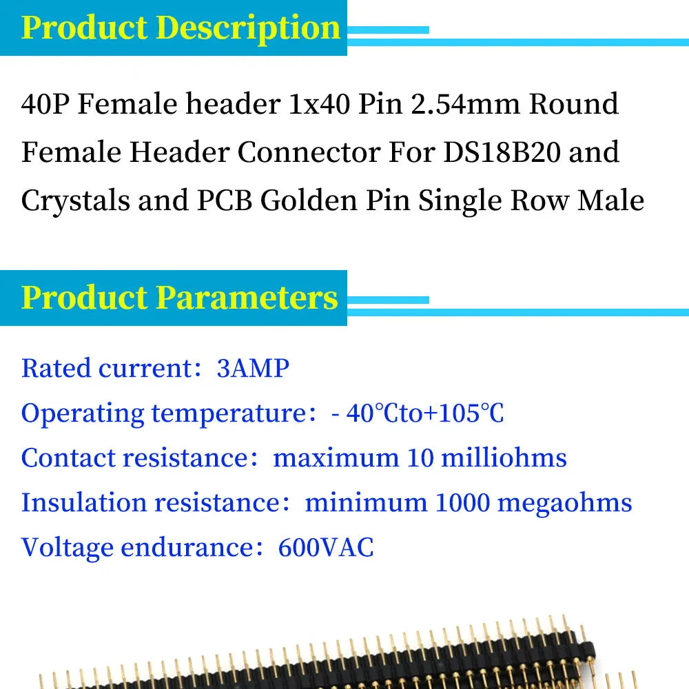 Javino 5/20/50Pcs 1x40 Pin Connector Header Strip Male Female Header Single Row 40 Pin 2.54mm Pin Connector Strip Round Needle