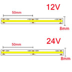 12V 24V COB LED Strip Ultra Thin 8MM Tape Light With DC Plug/ 2pin Wire Dimmable Linear Lighting High Density Lamp decoration