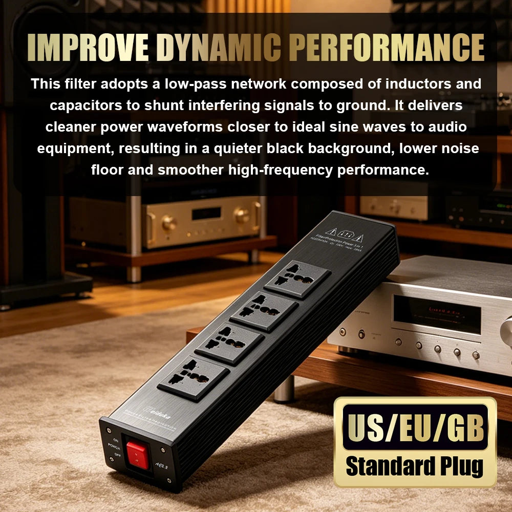 High-End Audio Power Filter 4 Universal Outlets Power Noise Isolation Purifier Socket for HiFi Stereo Equipment